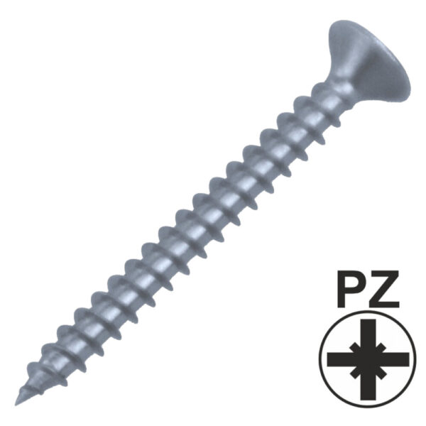 Spanplattenschraube 5,0 x 40 mm A2 Edelstahl PZ-Kreuzschlitz-Antrieb, Senkkopf mit Vollgewinde