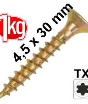 1Kg 4,5 x 30 Spanplattenschraube Senkkopf Vollgewinde IVZ T-Profil TX