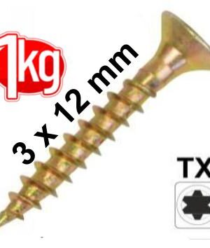 1Kg 3,0 x 12 Spanplattenschraube Senkkopf Vollgewinde IVZ T-Profil TX