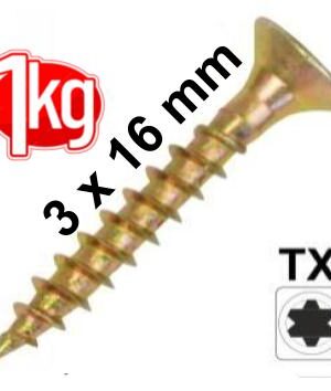 1Kg 3,0 x 16 Spanplattenschraube Senkkopf Vollgewinde IVZ T-Profil TX