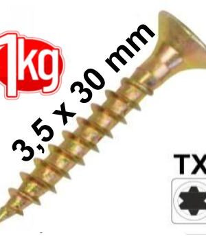 1Kg 3,5 x 30 Spanplattenschraube Senkkopf Vollgewinde IVZ T-Profil TX